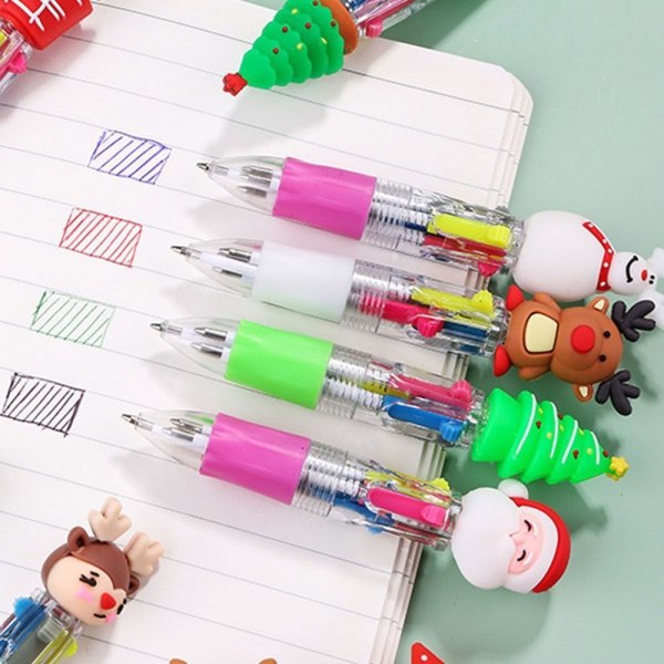 3 kpl Joulukuulakynä Joulupukki Pen 4 Color Press Pen 3pcs random