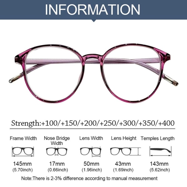 Anti-blått lys lesebriller Runde briller LILLA Purple Strength 150