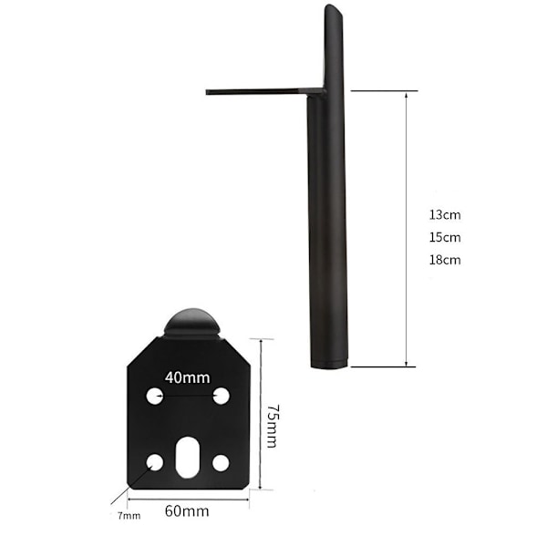 4 stk Ben til møbel Bordfødder 18CMSORT 4STK SORT 4STK 18cmblack 4pcs