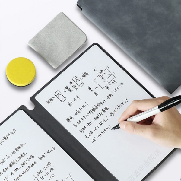 Tavle-notatbok med tavlepenn som sletter klut GRÅ Grey