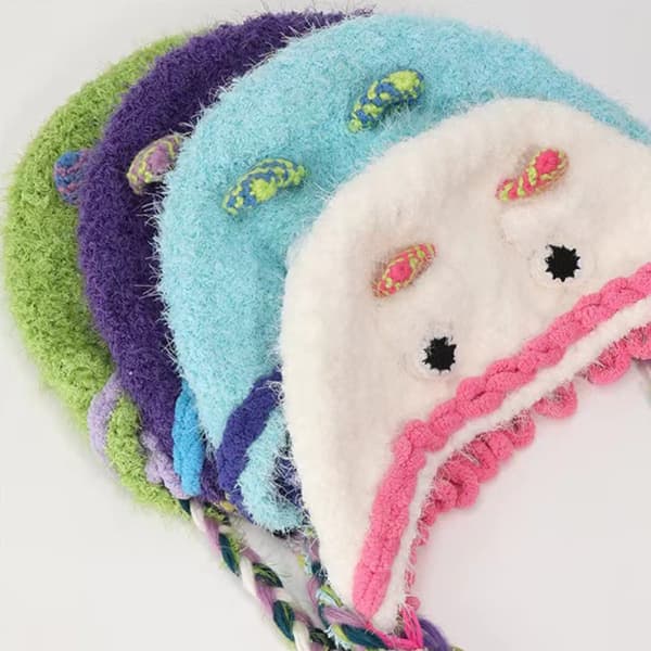Plysch mössa Stickning Cap BLÅ blue