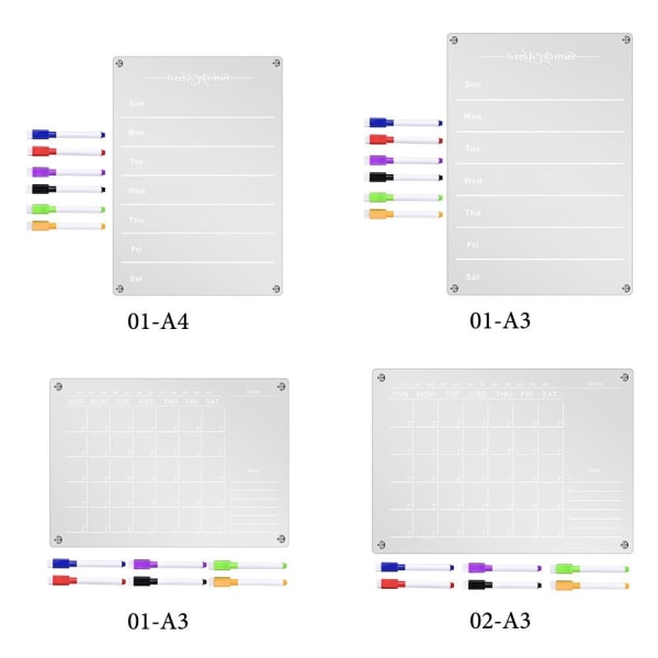 Kjøleskapsklistremerke Kalender Board Planner 01-A4 01-A4 01-A4