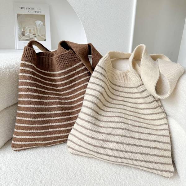 Randiga stickade väskor Handvävd väska BEIGE beige