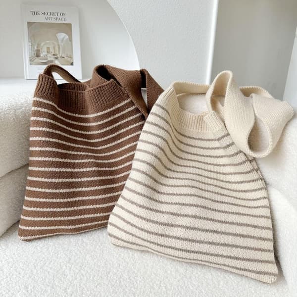 Stribede striktasker Håndvævet taske BEIGE beige