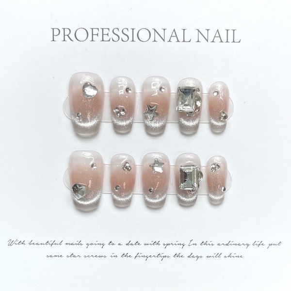 Pure Manual False Nail Smiling Cat Eyes Handgjorda naglar MSHORT MSHORT