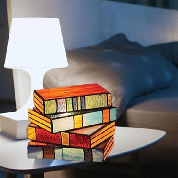 Stained Glass Stacked Books Lamp Nattbord Skrivebordslamper Desktop