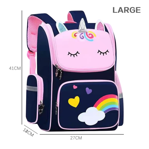 Vanntett Skolebagg for Barn Tegneserie 3D Unicorn Boksekk pink Large