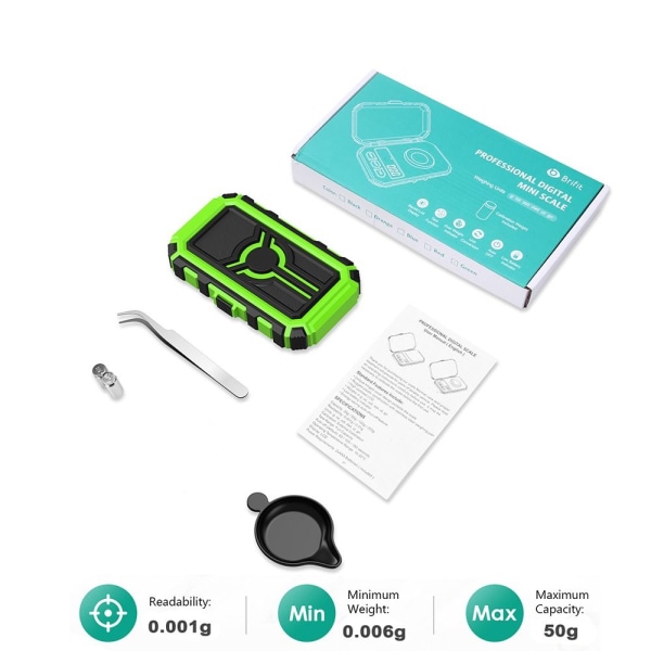 Digital vekt Elektronisk vekt 0,001G 50G-GRØNN 0,001G 50G-GRØNN 0.001g 50g-Green