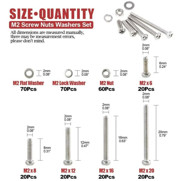 Phillips Pan Head Skruer Bolt Møtrikker Skiver Sortiment Kit Flat