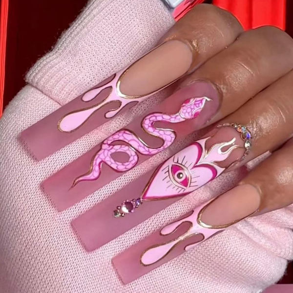 24 kpl Fake Nails Long French Ballerina JP2282