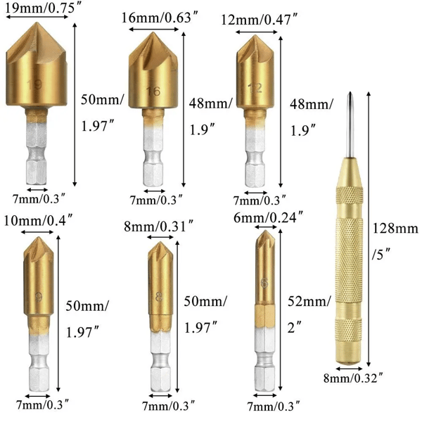 23-Pack Woodworking Chamfer Drilling Tool Set 8 STK Træprop