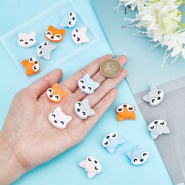 12 stykke Cute Fox Silikone Beads Animal Spacer Beads Creative