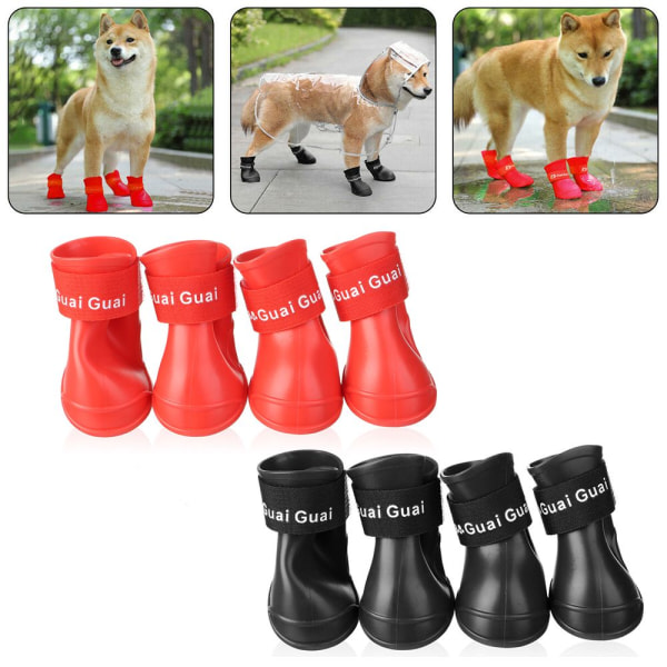 Anti-slip Pet Boots Vattentäta regnskor för hund svart L