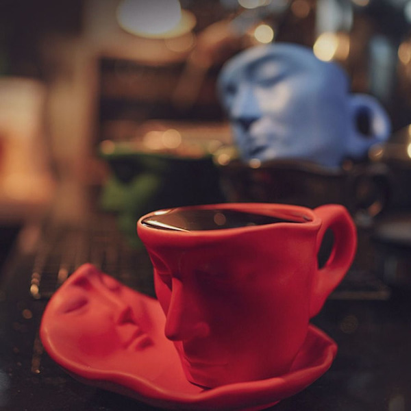 Keramisk krus til menneskeligt ansigt Thinker Coffee Cup SORT Black