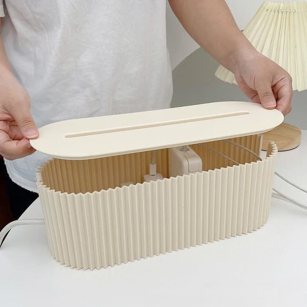 Plug Board Desktop Förvaringsbox Cordboard Desktop Organizer VIT White