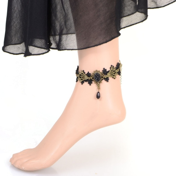 4 STK Black Floral Lace Anklet Chain Lace Anklet Chain Ankel 4pcs-18.5cmx5cm