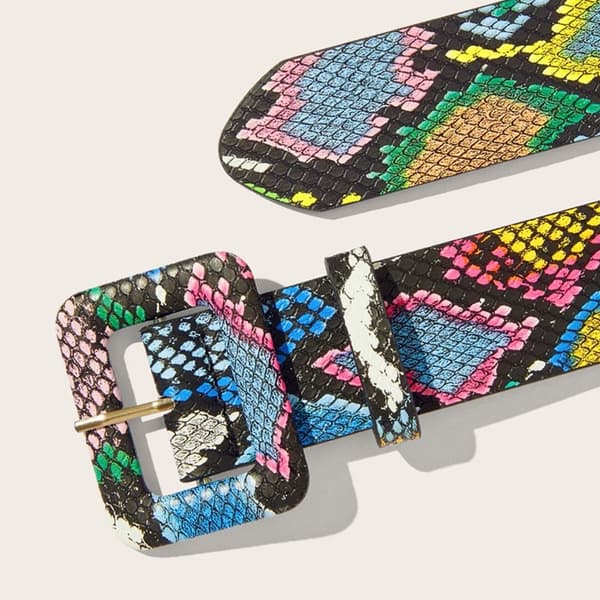 Pin Spänne Bälten Stretch Cummerbunds Snake Print Läder