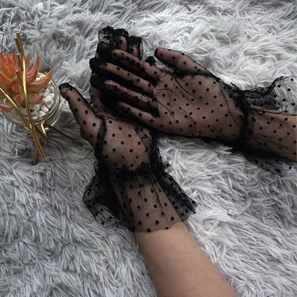 2 Stk Dot Print Tyl Handske Sort Hvid Mesh Handske 3 3 3