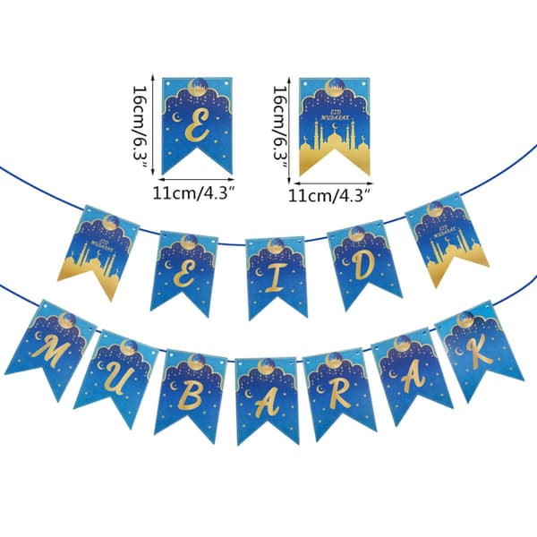 2-pack Pappersflaggor Hängande Dragflaggor EID MUBARAK Banner