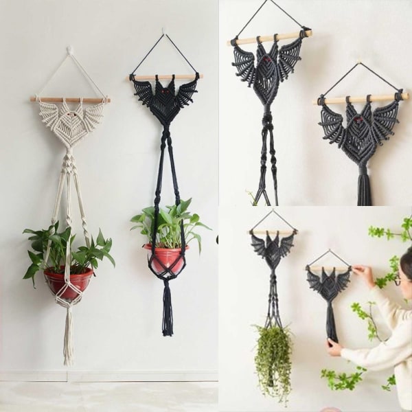 Macrame Växthängare Hängväxthållare SVART LÅNG LÅNG Black Long-Long