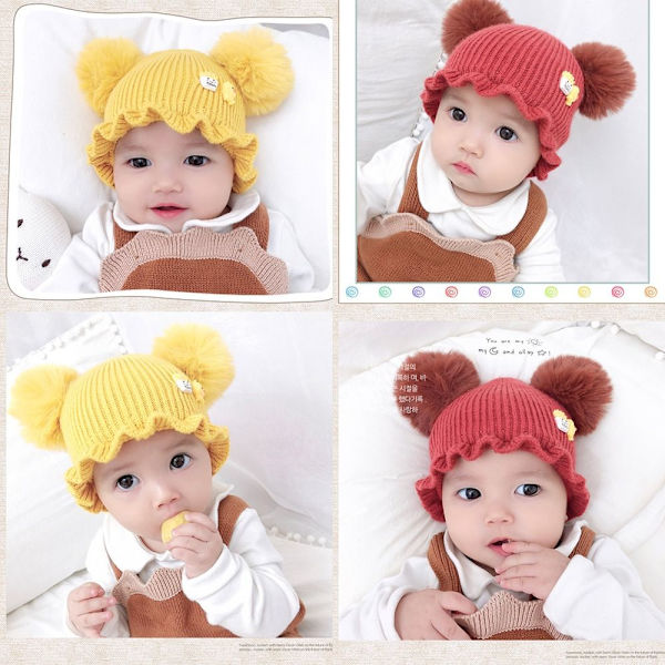 Pompom Baby Hat Strikket Hue KAFFE coffee