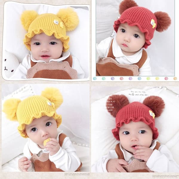 Pompom Babylue Strikkehette KAFFE coffee