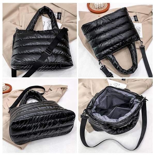 Puffer Tote Bag Quiltet Puffy Håndtaske SORT Black