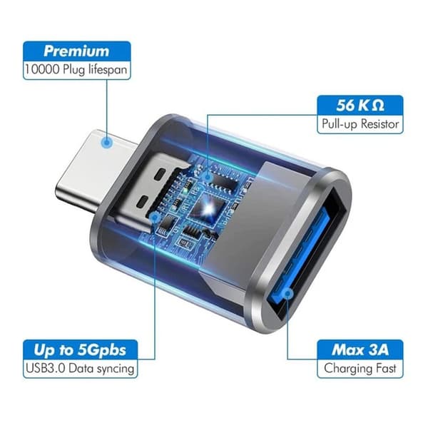 5 kpl Type C - USB 3.0 -sovitin OTG-sovitin MUSTA Black