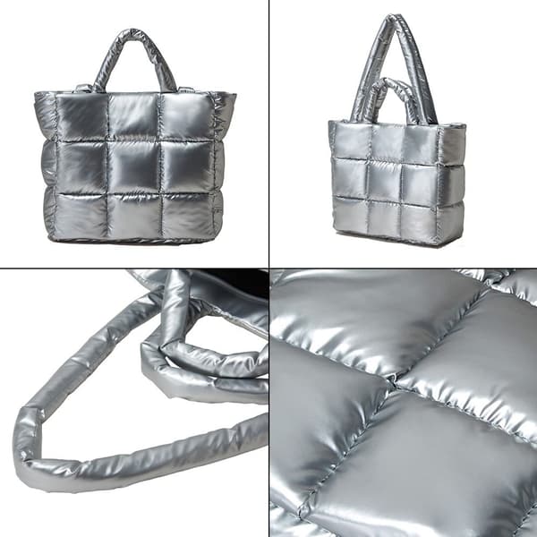 Dun vadderad axelväska Puffer tygväska SILVER Silver