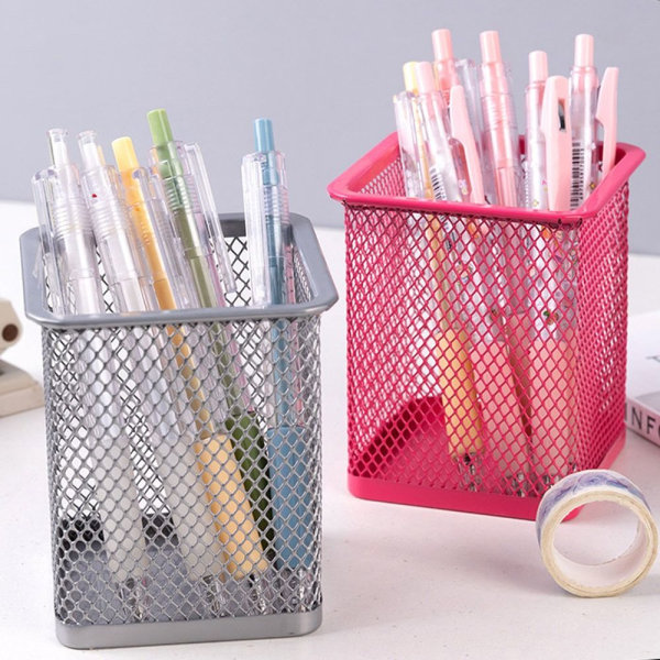 Mesh Pen Pot Pen Holder SØLV RUND RUND Silver Round-Round