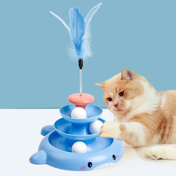 Kitten Interactive Roller Toy Avtakbar Tower Platespiller BLÅ Blue