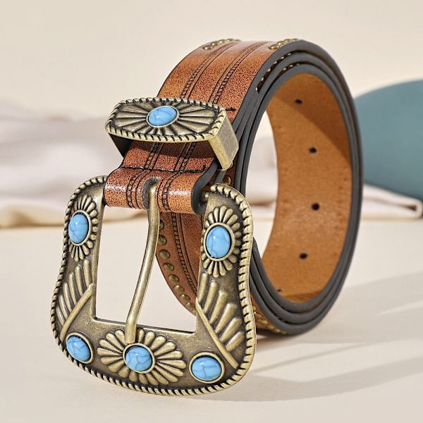 Western bälten Blomgraverat läderbälte Cowgirl Cowboy Brown