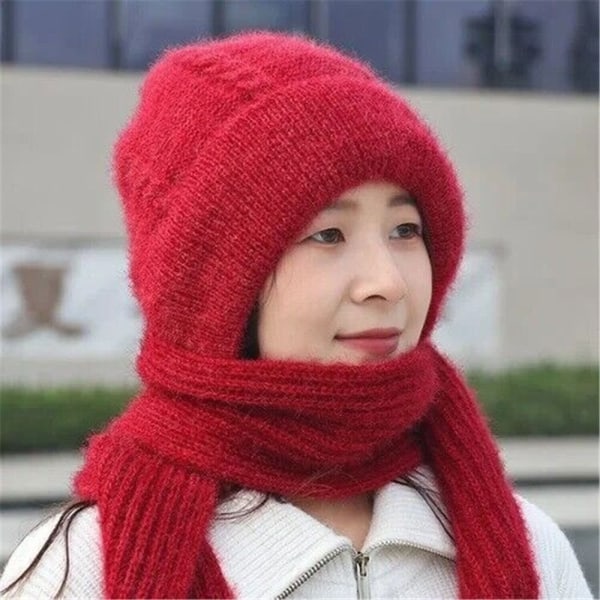 Integrerad cap Scarf Beanie Hat Scarf ROSA Pink