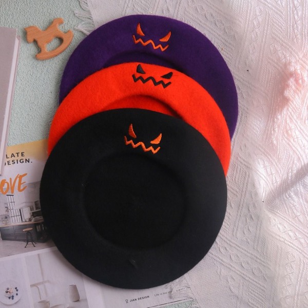 Halloween Pumpkin Baretti Cap French Hats PURPLE purple