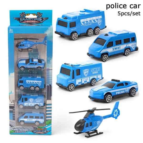 5stk/sett Mini Treghetsbil Lekebil Modell 5STK/SETT POLITIBIL 5pcs/set police car