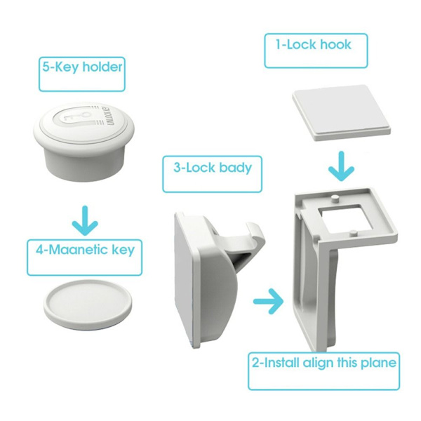 Magnetiskt barnlås Lådspärr Baby 2 Locks 1 Keys