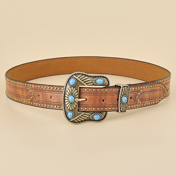Western bälten Blomgraverat läderbälte Cowgirl Cowboy Brown