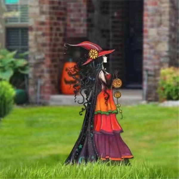 Witch Sign Stakes Halloween Haveplæne 39X23,5CM 39x23.5cm