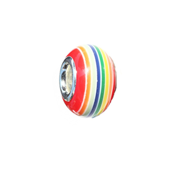 100st Rainbow Stripe European Beads Large Hole Beads Resin