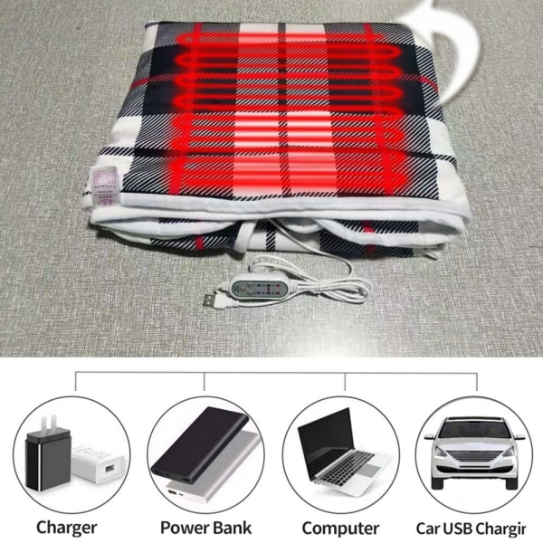 Elektrisk uppvärmd filt sammet varm sjal black checkered blanket