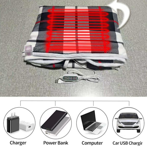 Elektrisk uppvärmd filt sammet varm sjal red checkered blanket