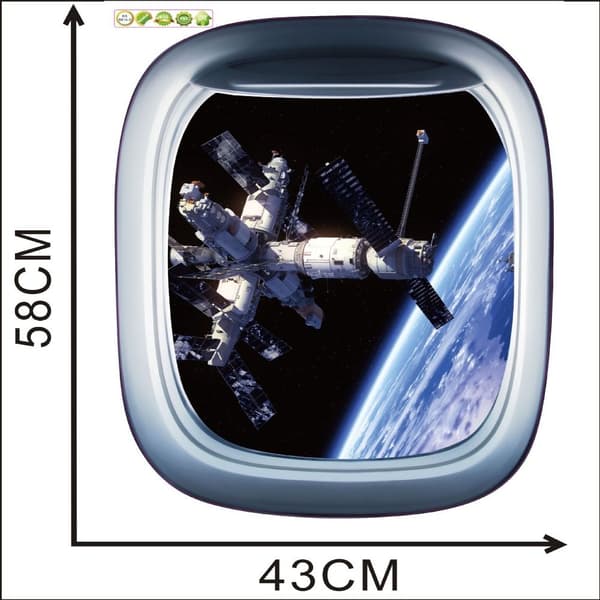 3D Space Astronaut Window Wall Sticker Galaxy and Planet