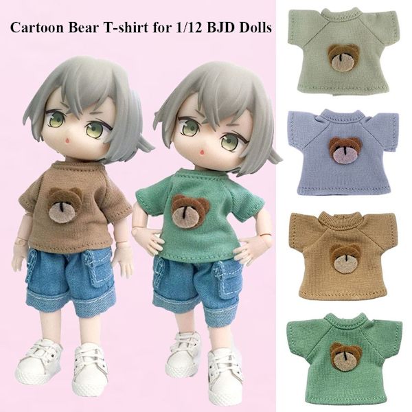Cartoon Bear T-paita 1/11 Nukkepaita VAALEAN VIHREÄ LYHYTHIHAINEN Light Green Short Sleeve-Short Sleeve