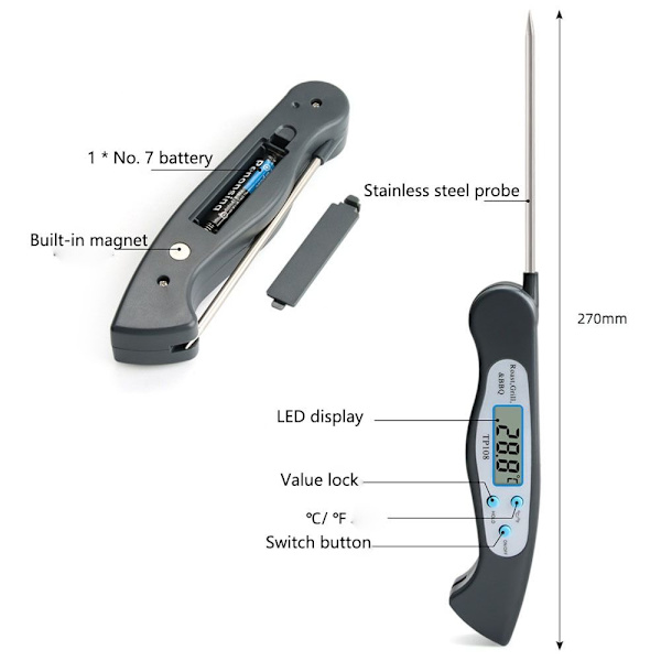 Digital Termometer Multi-vinkel Mätning Grilltermometer