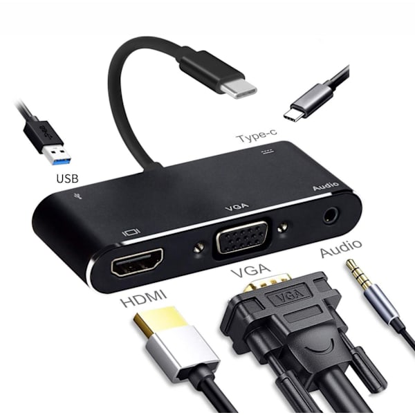 Type-C Hub 4K till HDMI VGA USB 3.0 dockningsstation