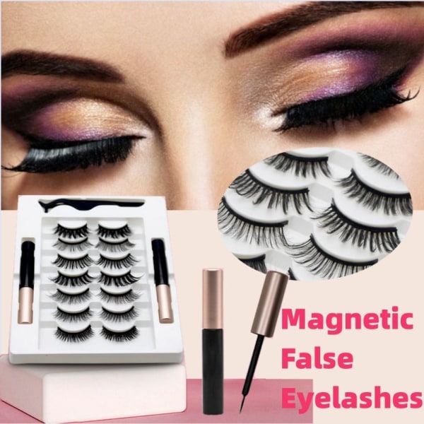 Magnetiska ögonfransar Eyeliner Kit 7 par lösfransar flytande eyeliner