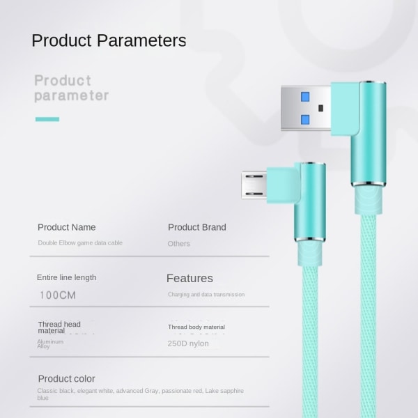 2 Stk Datakabel Ladekabel GRØN MICRO USB MICRO USB Green Micro USB-Micro USB
