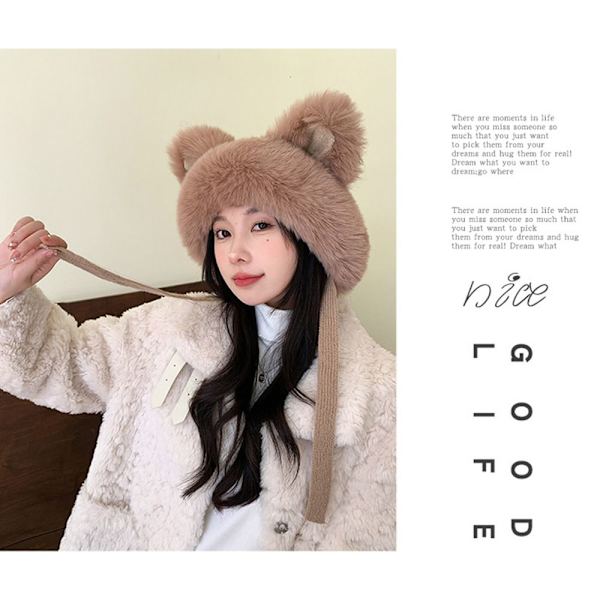 Faux Fur Beanies Hattu Kissa Korva Neulottu Cap GRAY grey