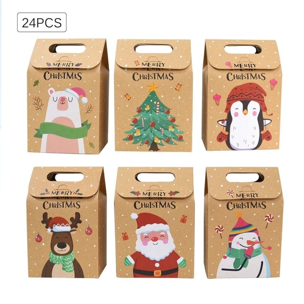 24 stk Candy Gaveæske Kraft Papir Bag Jule Pakkeposer