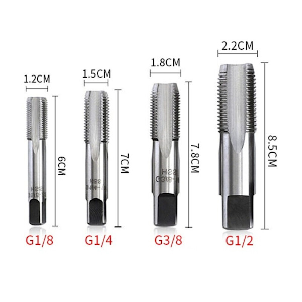1/8" 1/4" 3/8" 1/2" kierretappi HSS kartio 1 1 1